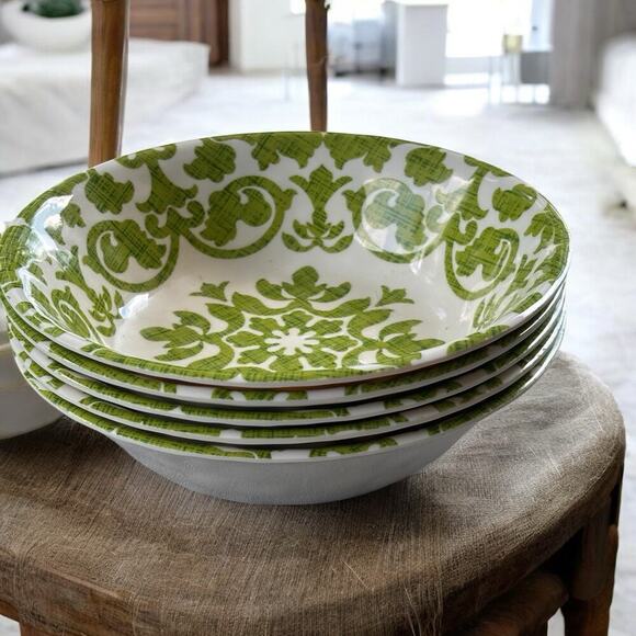 Pier 1 Set of 5 Royal Regal Trellis Lime Green Melamine 7.5” Cereal/Pasta Bowls - Picture 1 of 7